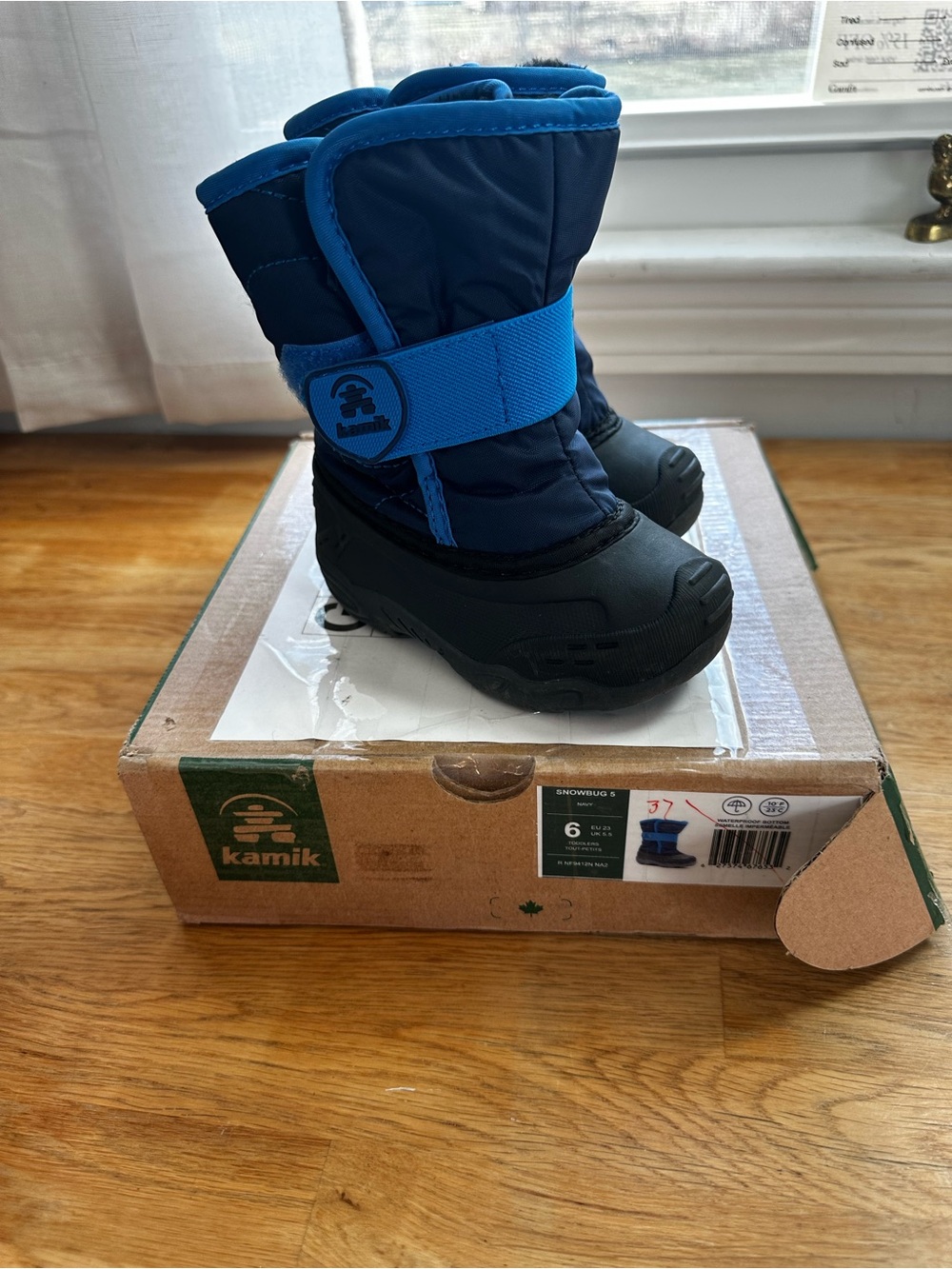 Kamik Blue and Navy Kids Snow Boots with Velcro Strap